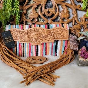 American Darling Tooled Leather & Braided Rug XL Crossbody